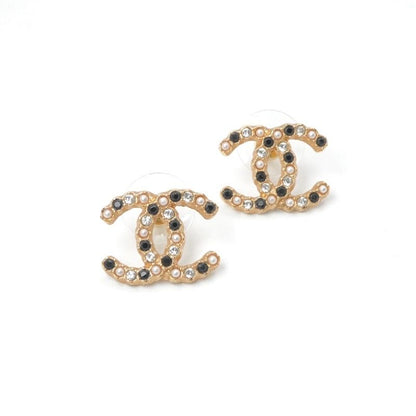 Chanel Earrings Earring Gold Coco Mark Rhinestone Pearl