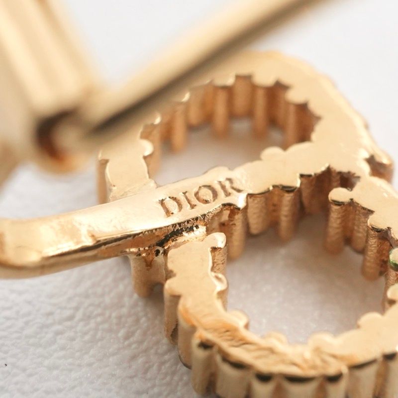 Christian DIOR Petit CD Earrings Earring Gold CD Clip-on Stud Earring Rhinestone