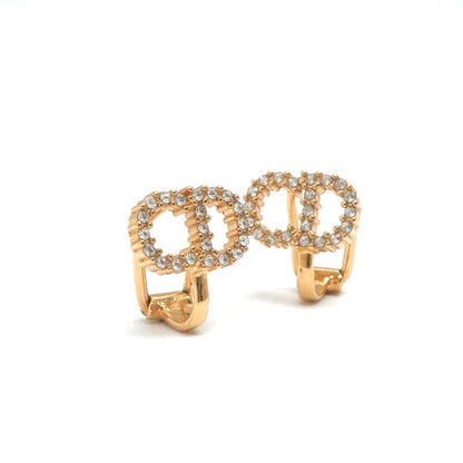 Christian DIOR Petit CD Earrings Earring Gold CD Clip-on Stud Earring Rhinestone