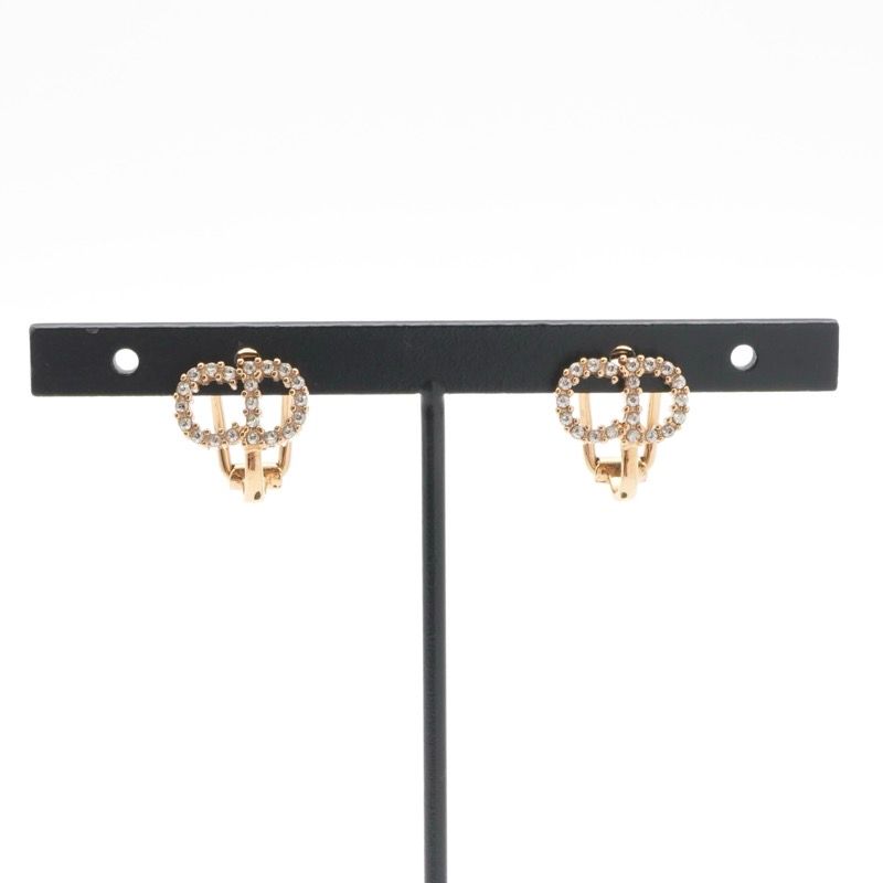 Christian DIOR Petit CD Earrings Earring Gold CD Clip-on Stud Earring Rhinestone