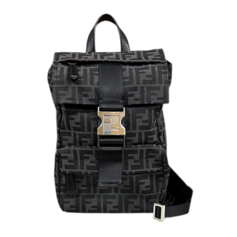 Fendiness Small Backpack Zucca Body Bag Fabric 7vz067 Black Men's Fendi Used