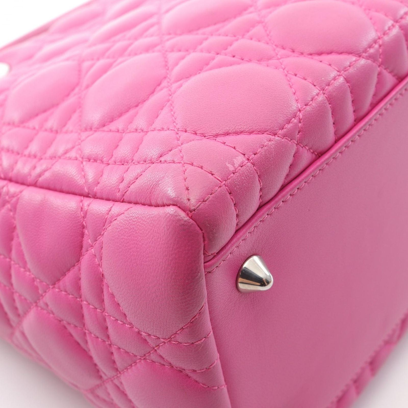 Dior Handbag Lady Dior Cannage Pink Leather Lady Dior Cannage 2way Tote Ladies