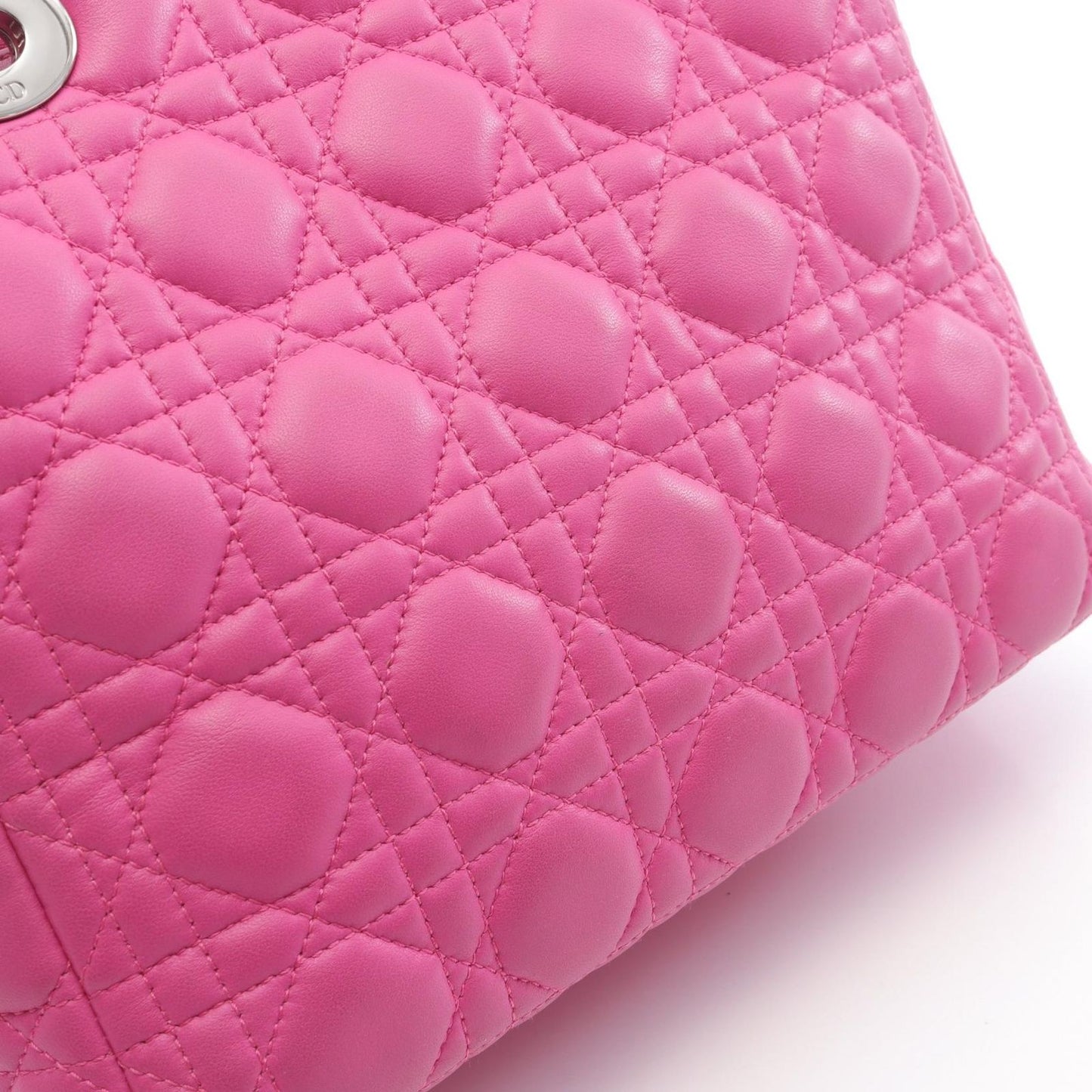 Dior Handbag Lady Dior Cannage Pink Leather Lady Dior Cannage 2way Tote Ladies