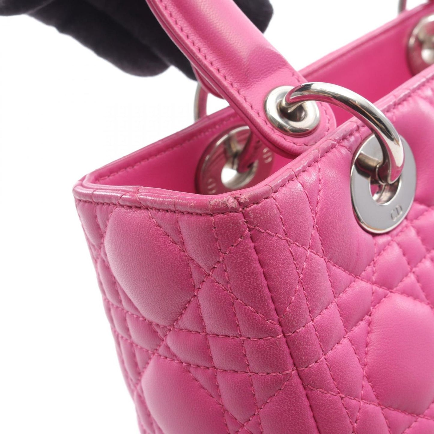 Dior Handbag Lady Dior Cannage Pink Leather Lady Dior Cannage 2way Tote Ladies