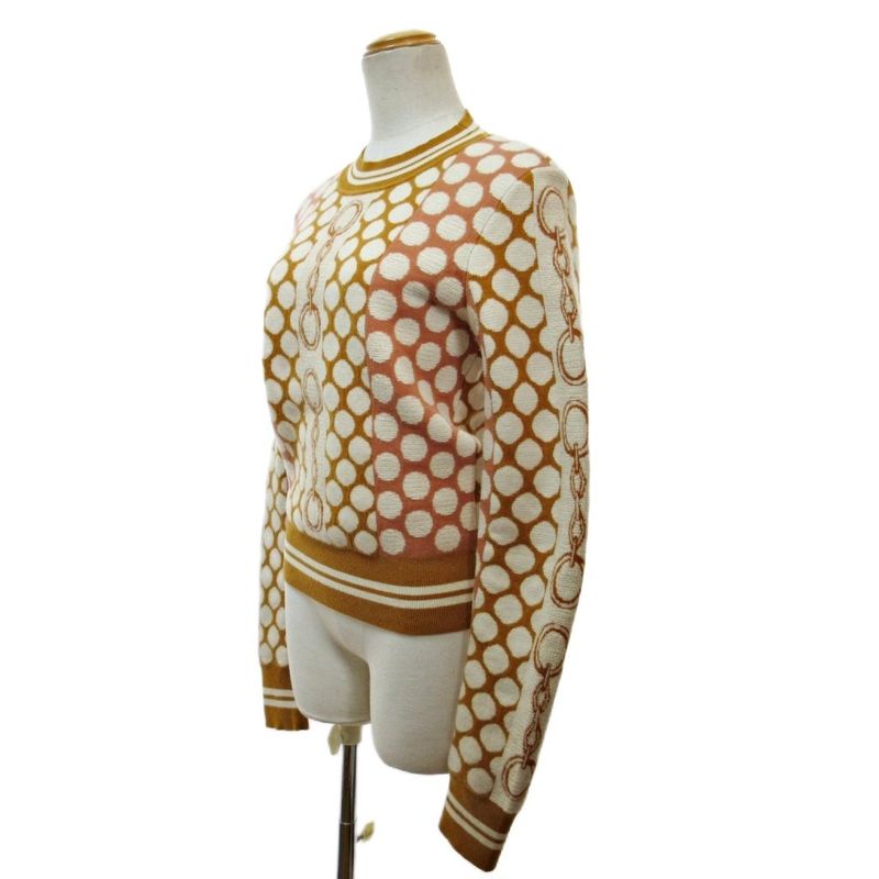 Hermes D'ancre And D'ancre Long Sleeve Knitted Sweater Cut and sewn Dotted Wool 36 Yellow Mustard 1202 - MNK3