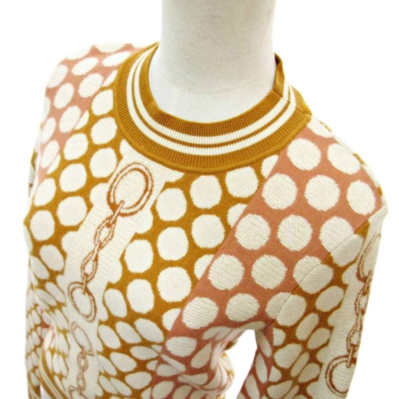Hermes D'ancre And D'ancre Long Sleeve Knitted Sweater Cut and sewn Dotted Wool 36 Yellow Mustard 1202 - MNK3