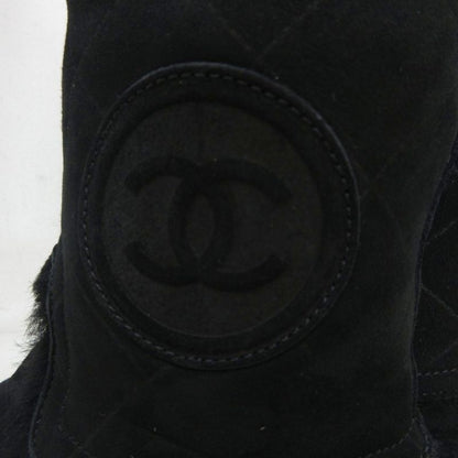 Chanel Matelasse Mouton Long Boots Coco Mark G26557 Leather 35 Black Black