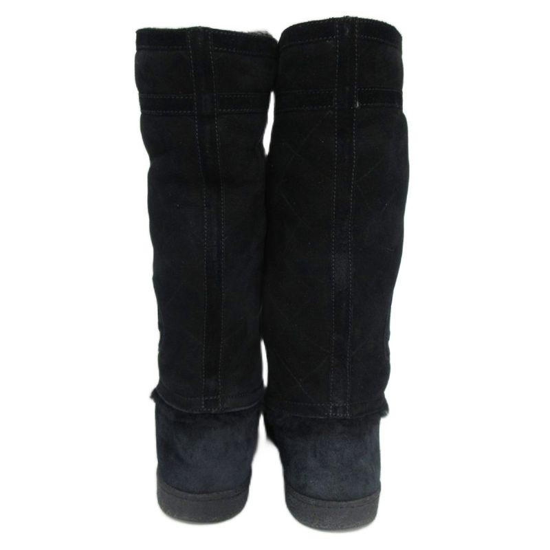 Chanel Matelasse Mouton Long Boots Coco Mark G26557 Leather 35 Black Black