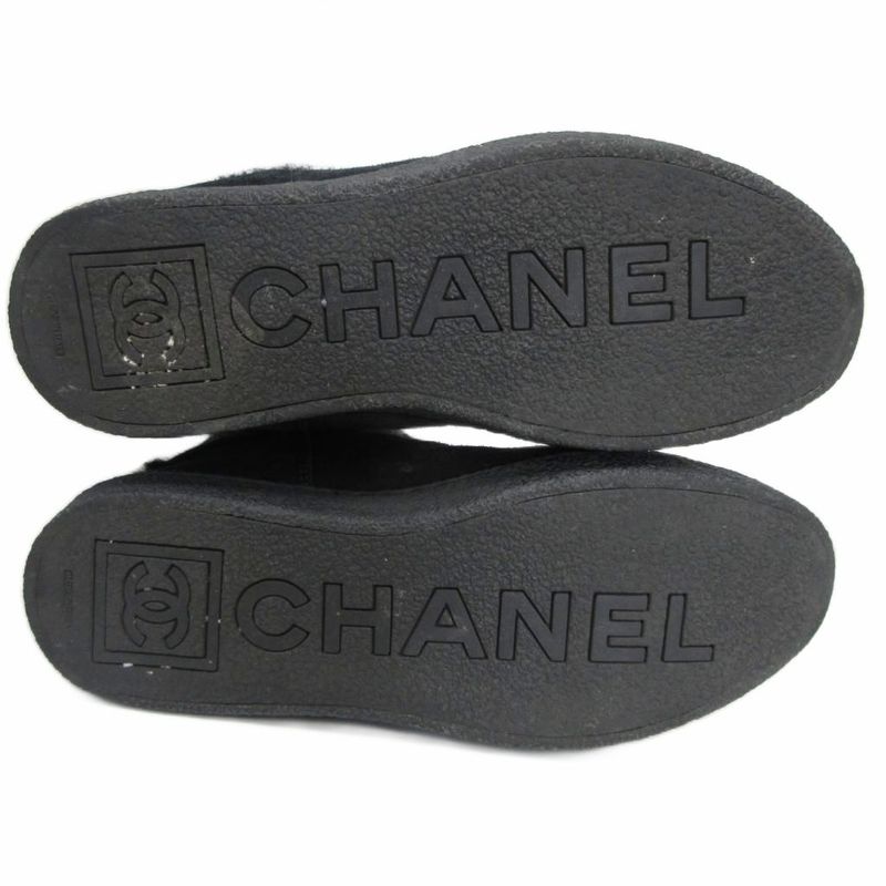 Chanel Matelasse Mouton Long Boots Coco Mark G26557 Leather 35 Black Black