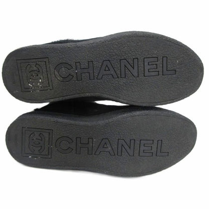 Chanel Matelasse Mouton Long Boots Coco Mark G26557 Leather 35 Black Black