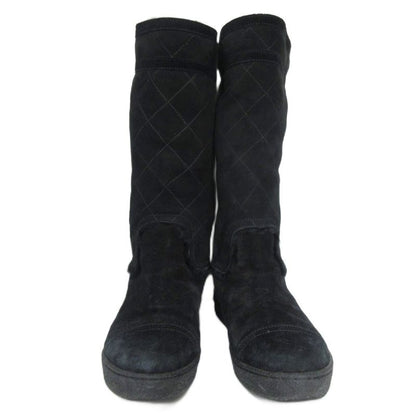 Chanel Matelasse Mouton Long Boots Coco Mark G26557 Leather 35 Black Black