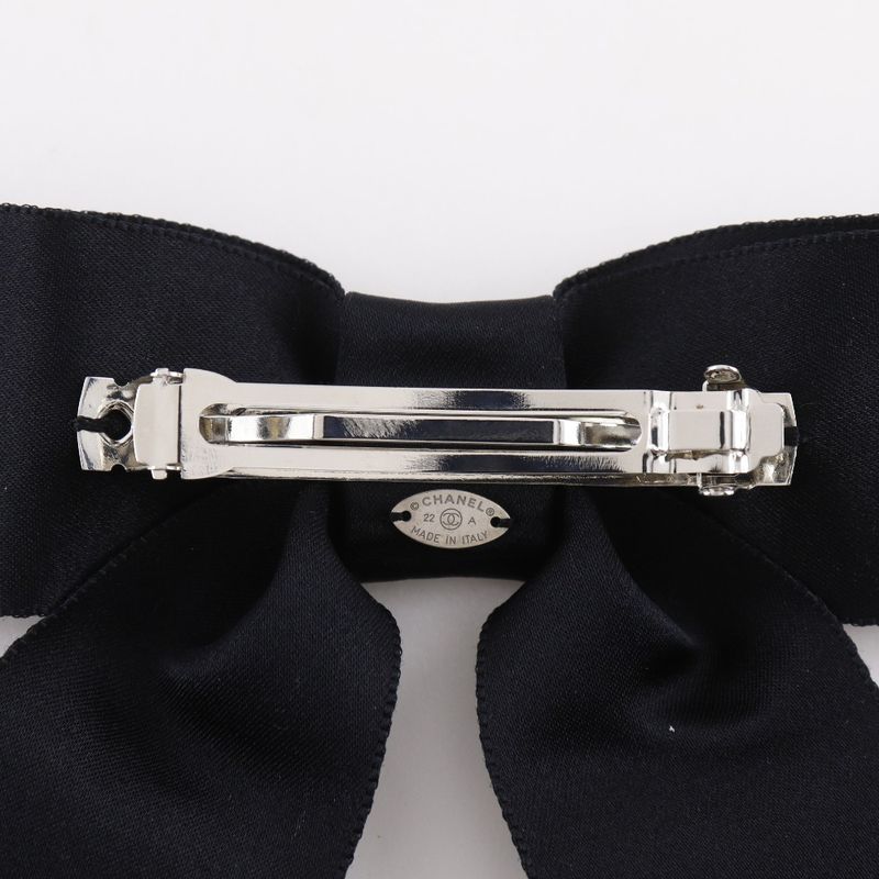 Chanel Ribbon Here Mark Satin Black 22a Ladies Barrette