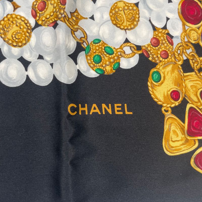 Chanel Scarf Silk Accessory Pattern Black