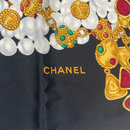 Chanel Scarf Silk Accessory Pattern Black