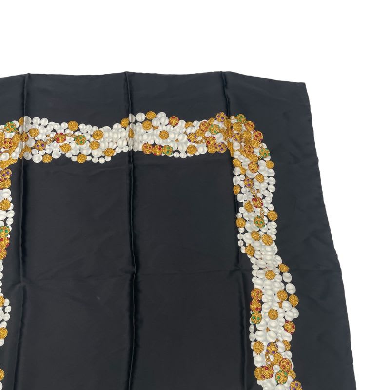 Chanel Scarf Silk Accessory Pattern Black