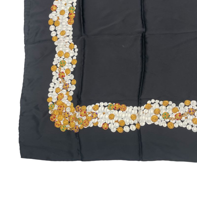 Chanel Scarf Silk Accessory Pattern Black
