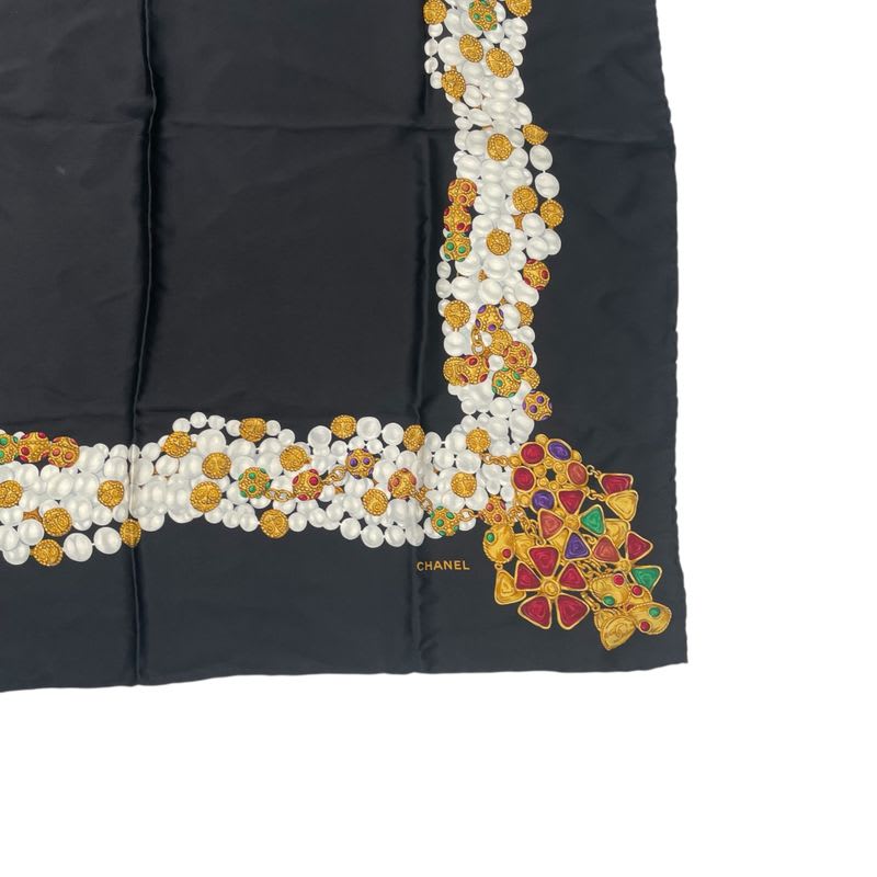 Chanel Scarf Silk Accessory Pattern Black