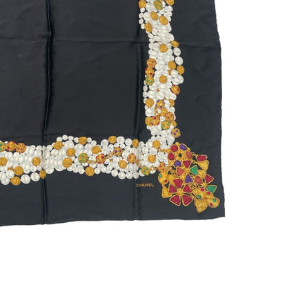 Chanel Scarf Silk Accessory Pattern Black