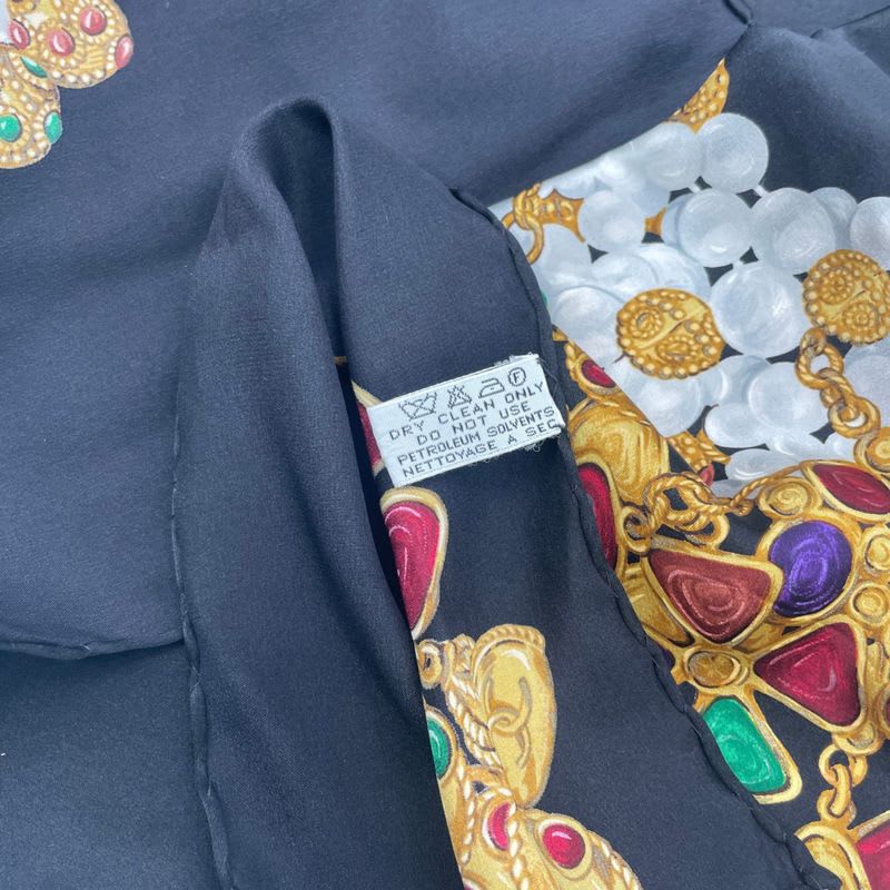 Chanel Scarf Silk Accessory Pattern Black