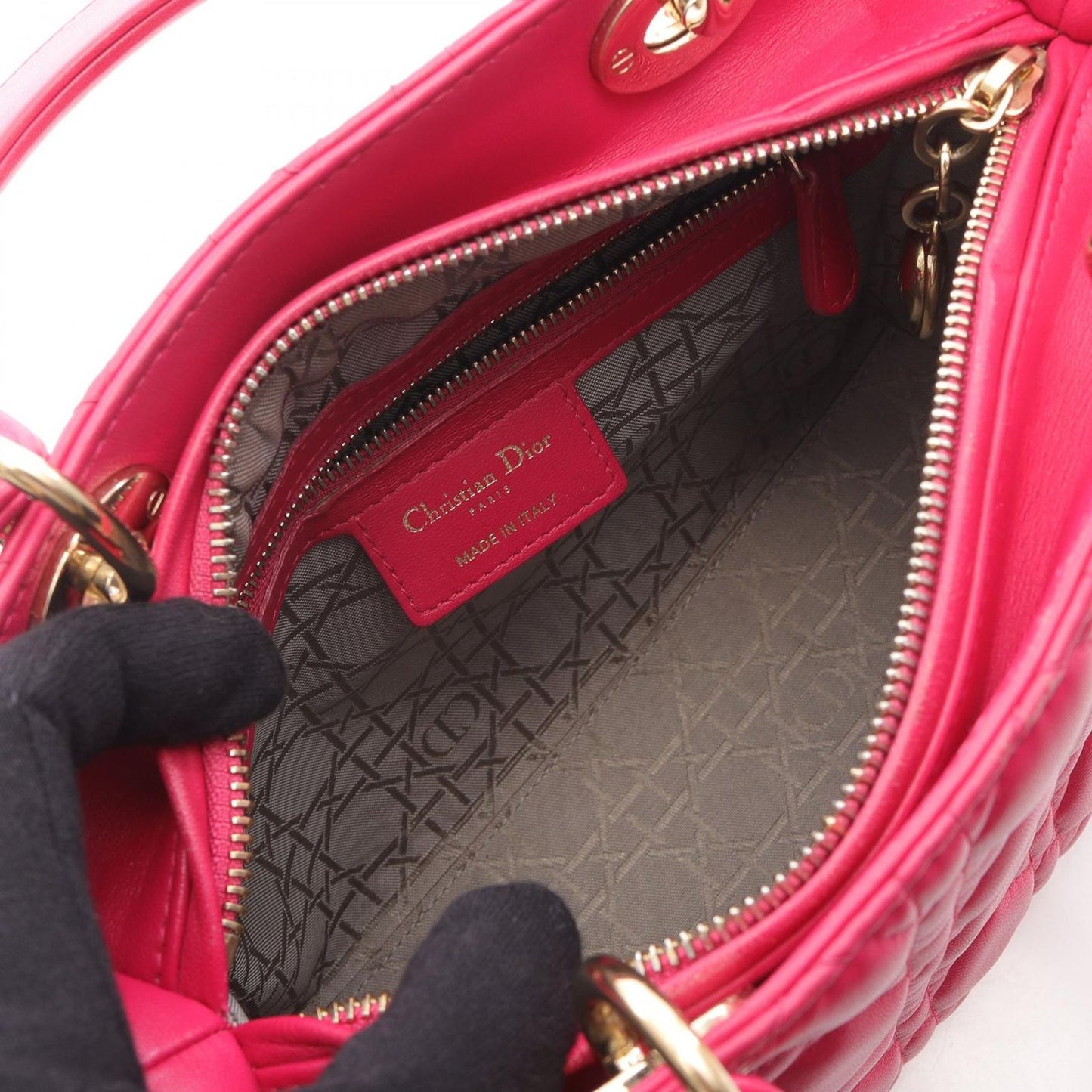 Dior Handbag Lady Dior Cannage Magenta Leather Lady Dior Cannage 2way Tote