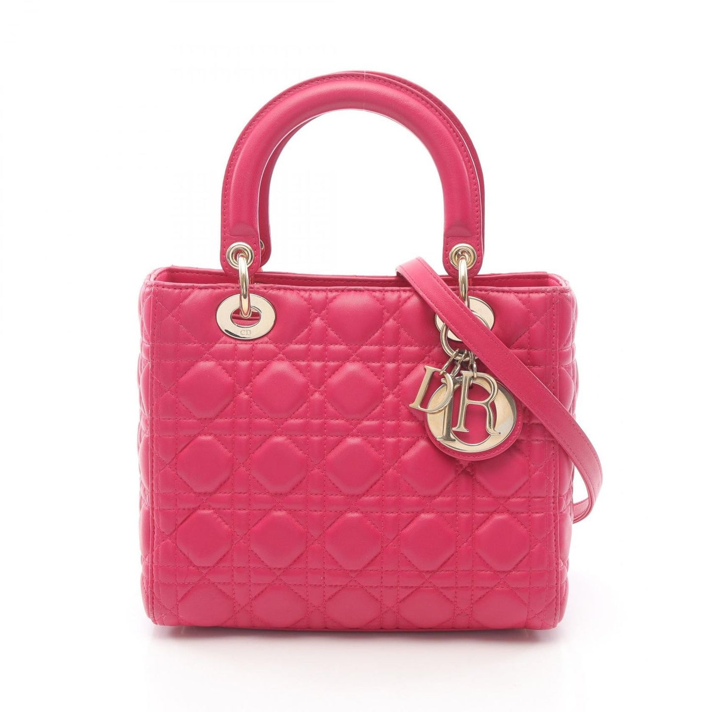 Dior Handbag Lady Dior Cannage Magenta Leather Lady Dior Cannage 2way Tote
