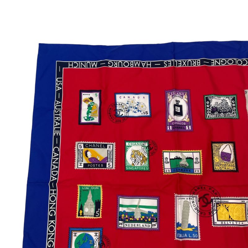 Chanel Scarf Silk Stamp Pattern Coco Mark Multicolor