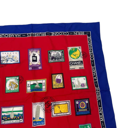 Chanel Scarf Silk Stamp Pattern Coco Mark Multicolor
