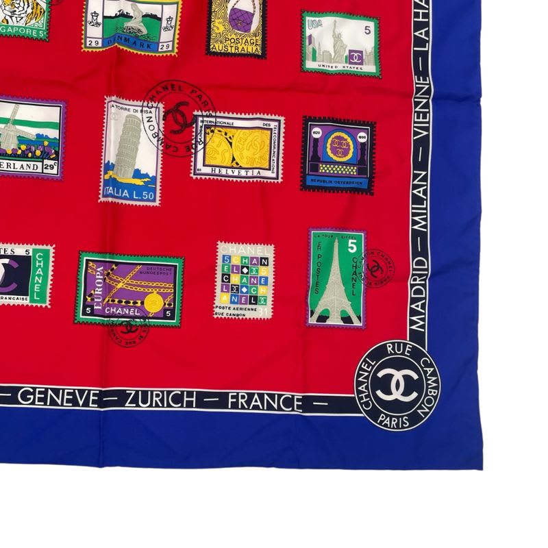 Chanel Scarf Silk Stamp Pattern Coco Mark Multicolor