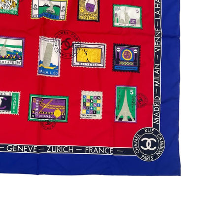 Chanel Scarf Silk Stamp Pattern Coco Mark Multicolor