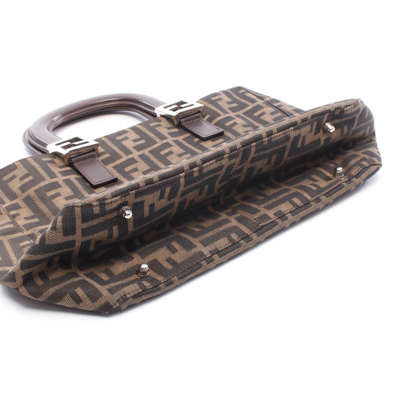 Fendi Tote Bag Zucca Black/khaki Canvas Leather Zucca Handbag Ladies B