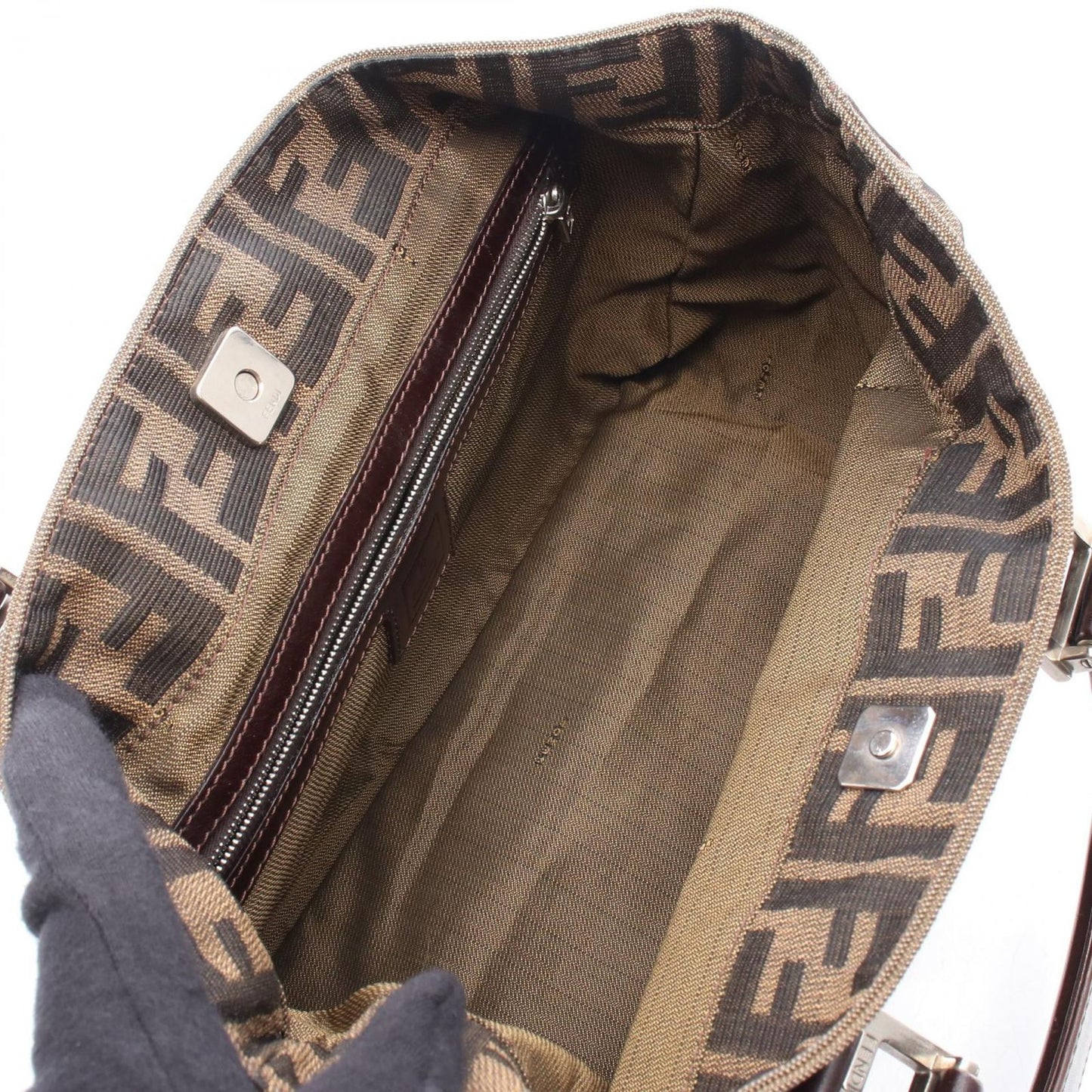 Fendi Tote Bag Zucca Black/khaki Canvas Leather Zucca Handbag Ladies B