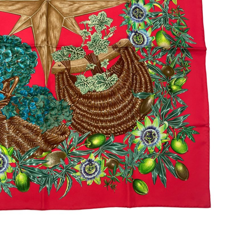 Hermes Scarf Carre 90 P 100% Silk Assiflores Passion Flower Black Red