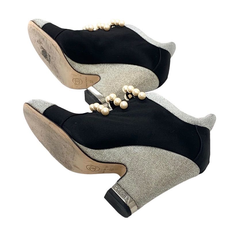Chanel Boots Short Boots Booties Pearl Satin Black
