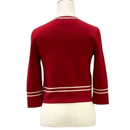 Gucci Cardigan Knit Jacket GG Jacquard Wool Red