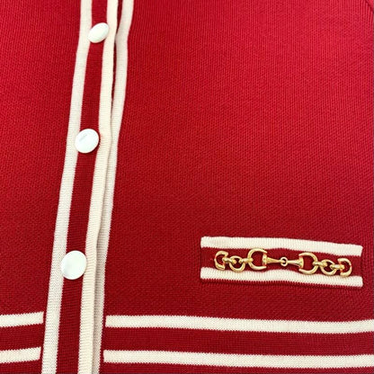 Gucci Cardigan Knit Jacket GG Jacquard Wool Red