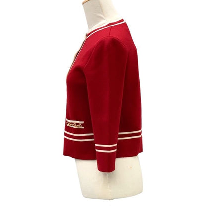 Gucci Cardigan Knit Jacket GG Jacquard Wool Red