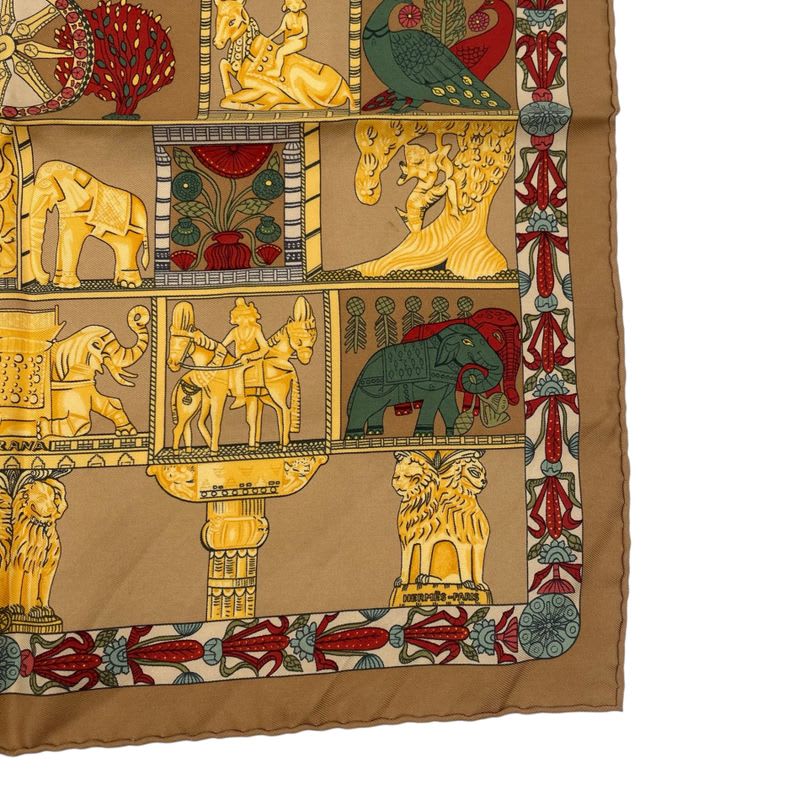 Hermes Scarf Silk Tower Torana Brown