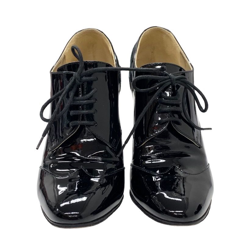 Chanel Boots Short Boots Booties Lace Up Here Mark Patent Black