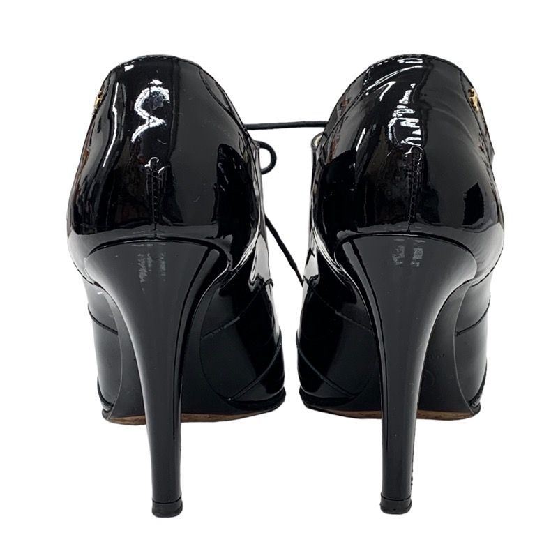 Chanel Boots Short Boots Booties Lace Up Here Mark Patent Black