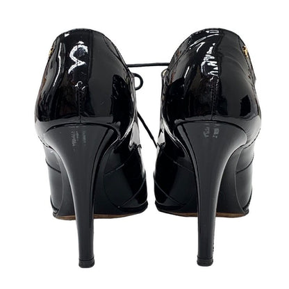 Chanel Boots Short Boots Booties Lace Up Here Mark Patent Black