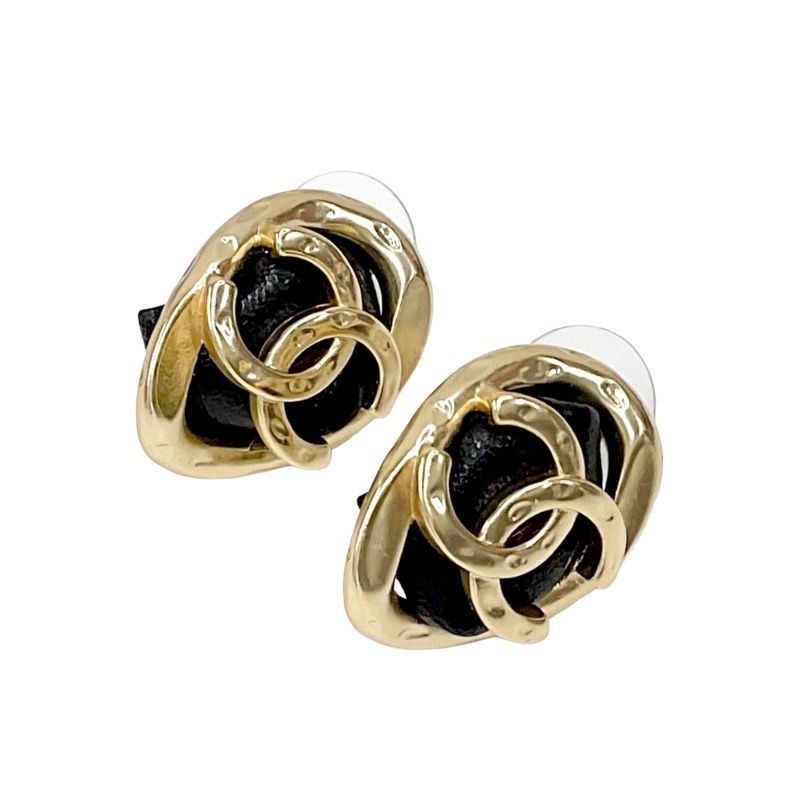 Chanel Earrings Earring Gold Black Coco Mark