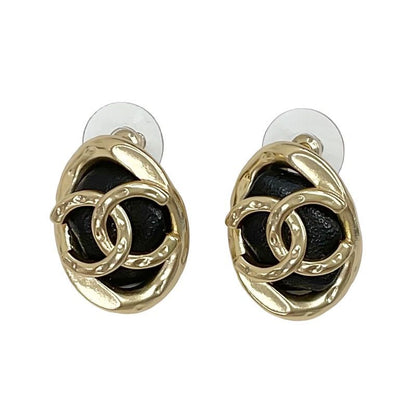 Chanel Earrings Earring Gold Black Coco Mark