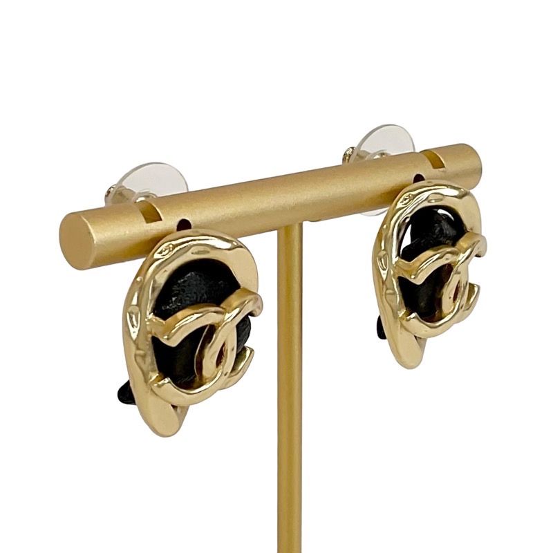 Chanel Earrings Earring Gold Black Coco Mark