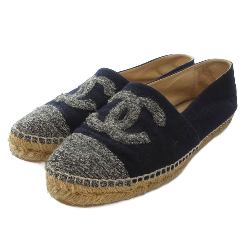 Chanel Coco Marc Espadrilles Slip-on Shoes Melton Navy Navy Navy JS - GY18