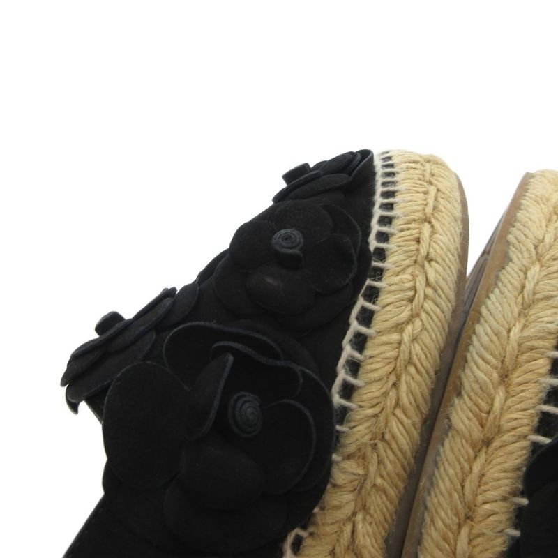 Chanel Camellia Suede Espadrille Slip-on Shoes 38 Black Black UO - GY18