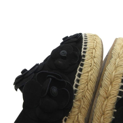 Chanel Camellia Suede Espadrille Slip-on Shoes 38 Black Black UO - GY18