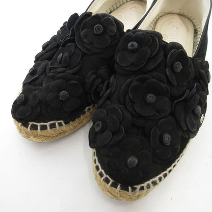 Chanel Camellia Suede Espadrille Slip-on Shoes 38 Black Black UO - GY18