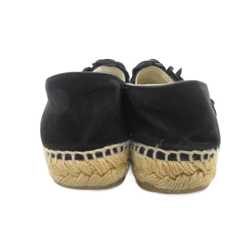 Chanel Camellia Suede Espadrille Slip-on Shoes 38 Black Black UO - GY18
