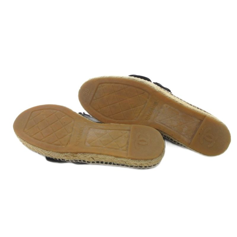 Chanel Camellia Suede Espadrille Slip-on Shoes 38 Black Black UO - GY18