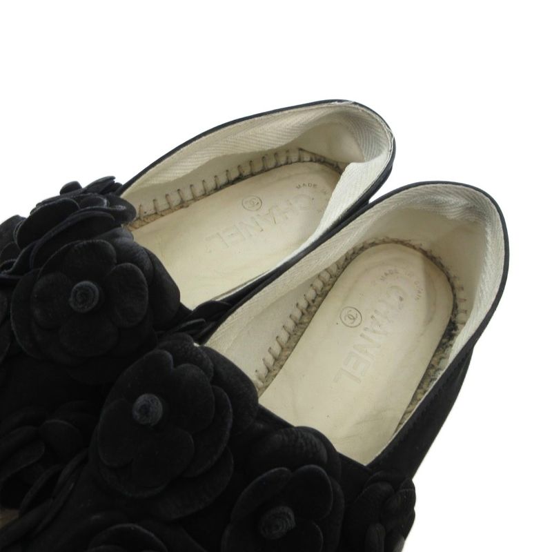 Chanel Camellia Suede Espadrille Slip-on Shoes 38 Black Black UO - GY18